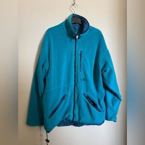 Vintage The North Face Reversible Fleece Nylon Zip Up Jacket‎ Sz XL Teal Hiking